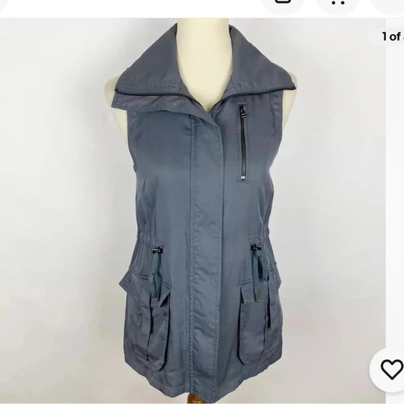 DEMOCRACY Gray‎ Lyocell Lace Up Back Full Zip Vest Small - Picture 1 of 5